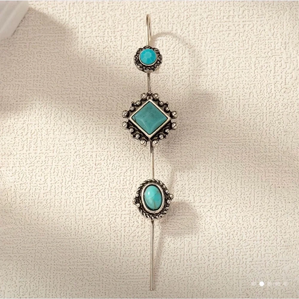 Elegant Silver and Turquoise Earring Pin - Picture 2 of 4